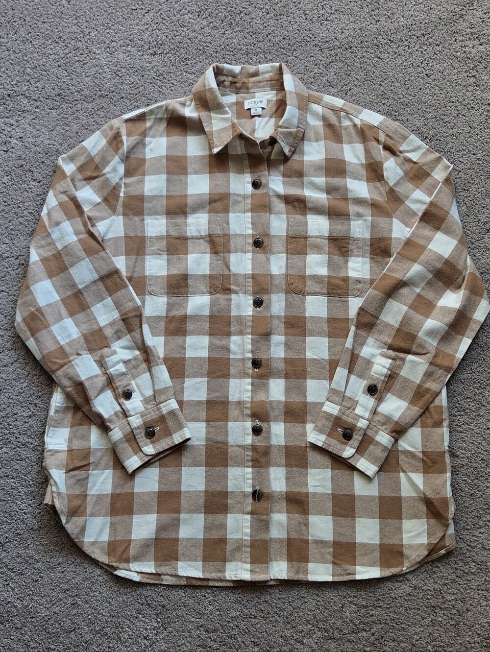 J. Crew Factory Women's Tan & White Buffalo Check Gingham Plaid Shirt, Size M